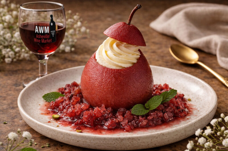 Poached Pear with Red WIne Granita